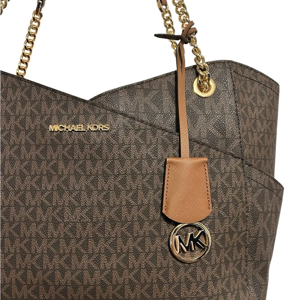 NWOT Michael Kors Brown Signature Jet Set Travel Shoulder Tote